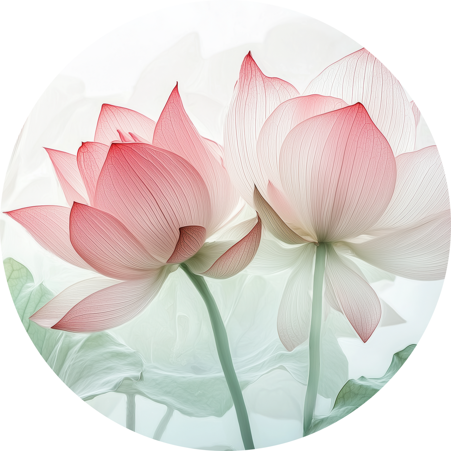 Lotus Harmonie – Runder Wandsticker mit zarten Lotusblüten im Aquarellstil