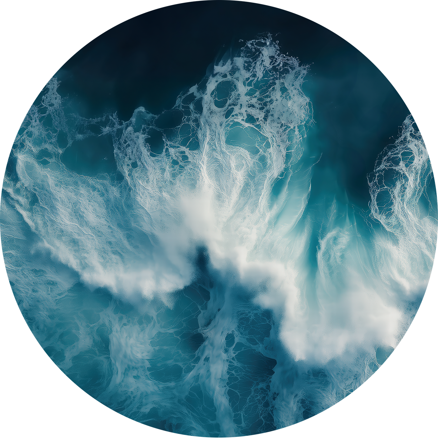 Ocean Pulse – Runder Wandsticker mit abstrakter Meeresenergie