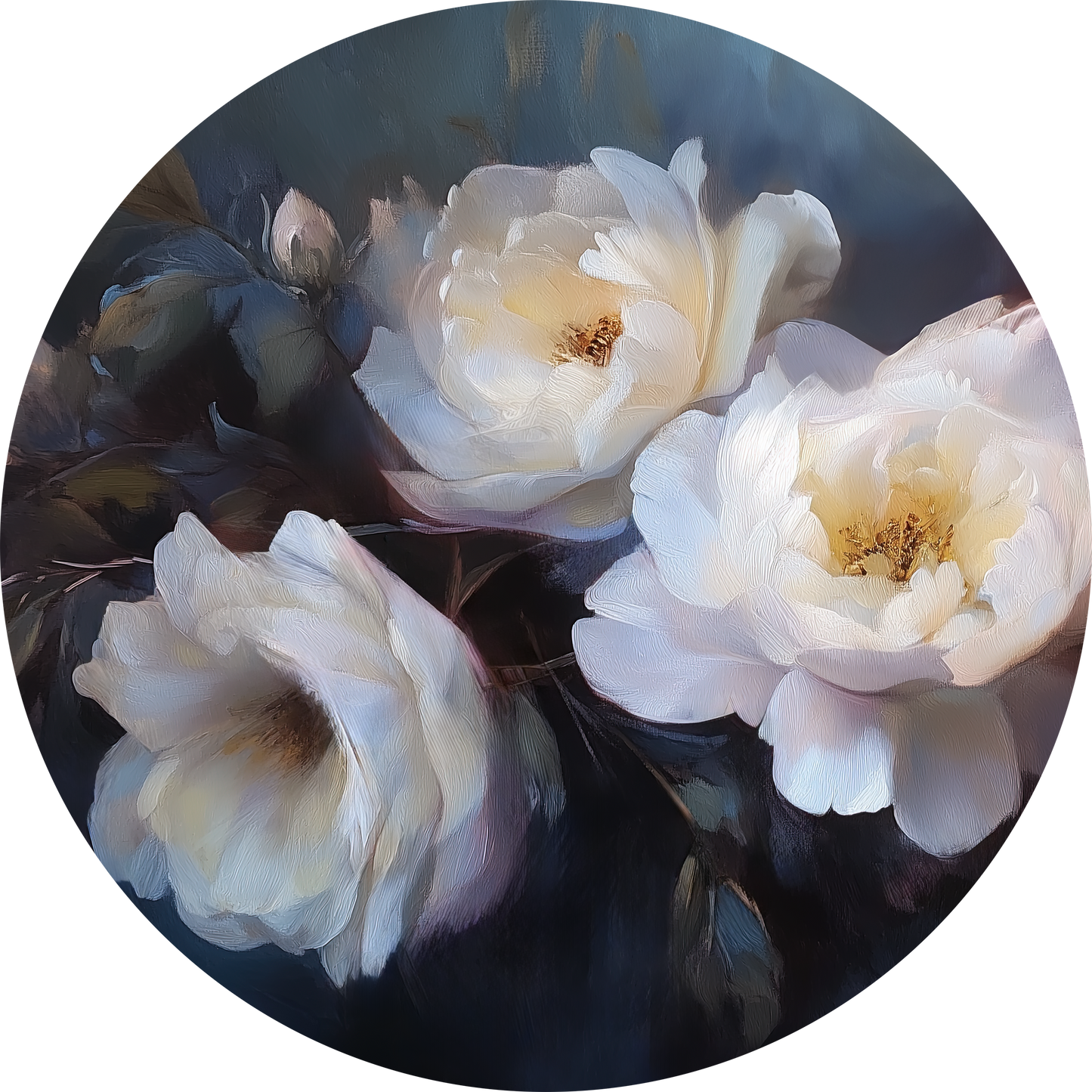 Mitternachtsblüte – Runder Wandsticker mit Rosenmotiv auf dunklem Grund