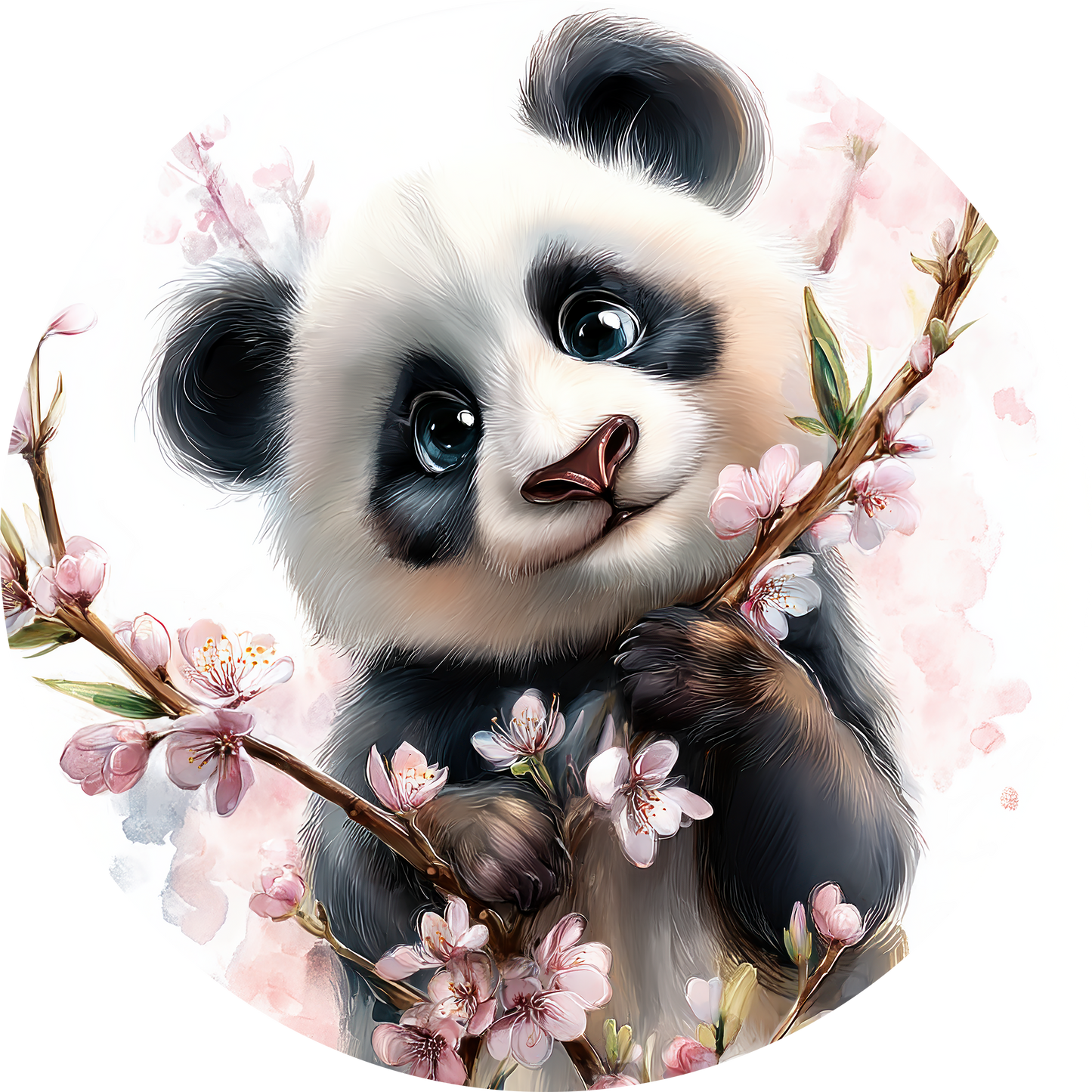 Selbstklebender Panda Wandsticker mit Kirschblüten im modernen Kinderzimmer in Pastellfarben