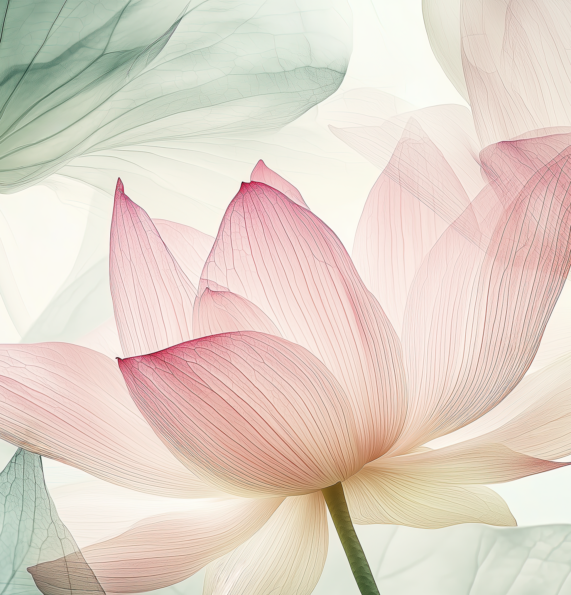Lotusblüten-Tapete in Rosé und Grün – selbstklebende Vliestapete im Aquarellstil