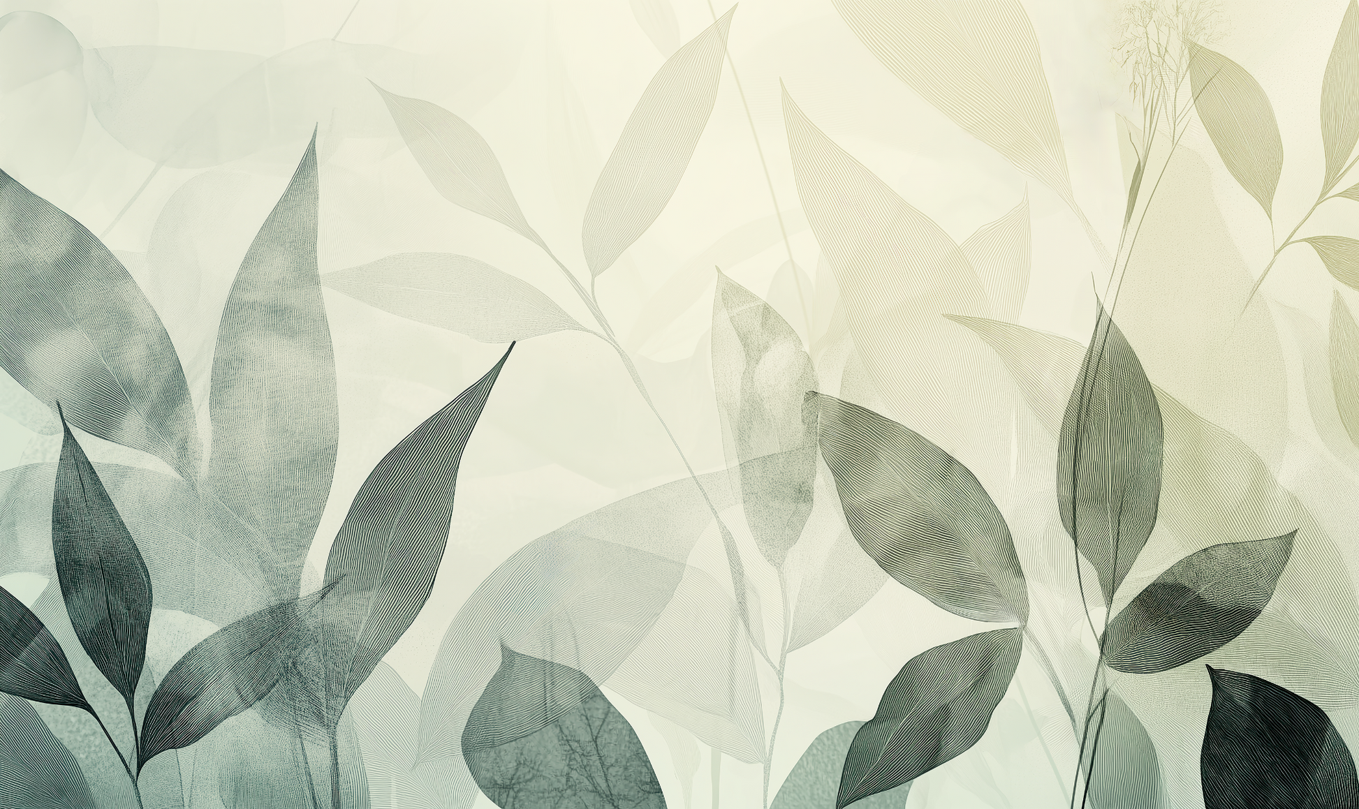 Botanische Vliestapete mit zarten Blättern – Lichtlaub Design