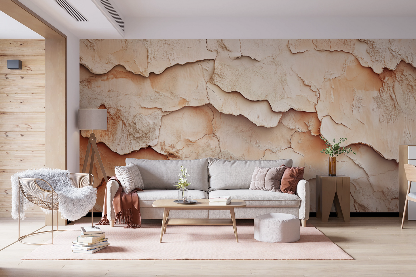 Selbstklebende Tapete „Terracotta Flow“ mit strukturierter Ton-Optik in Erdfarben – moderne Vliestapete für natürliche Raumgestaltung