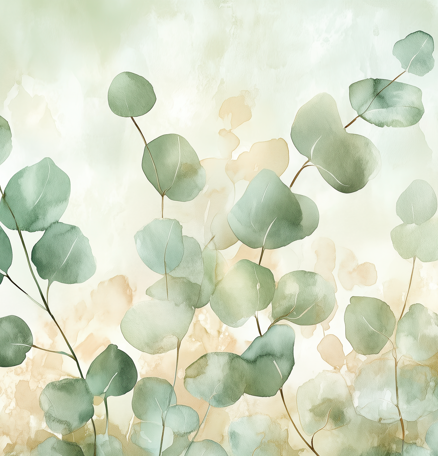 Eucalyptus Breeze – Digitale Vliestapete mit Eukalyptus-Motiv in sanften Grüntönen