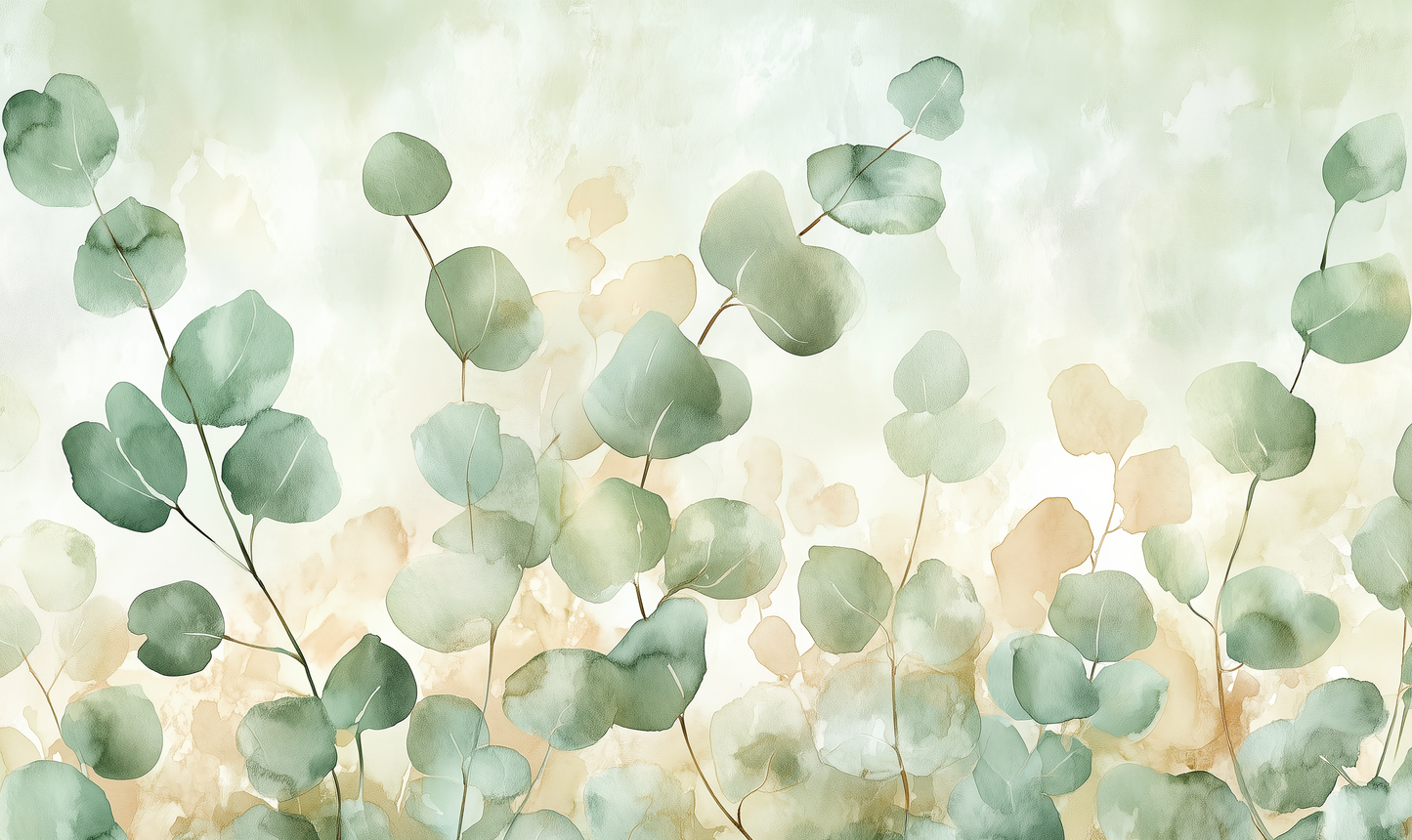 Eucalyptus Breeze – Digitale Vliestapete mit Eukalyptus-Motiv in sanften Grüntönen