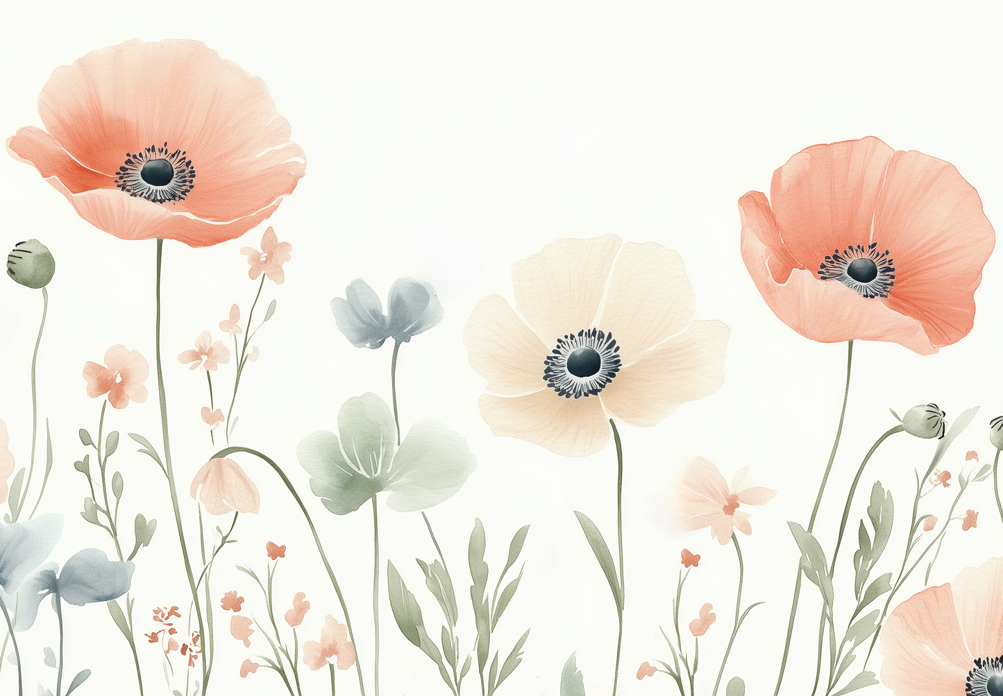 Sommerwiese – Florale Digitaltapete in Aquarelloptik für ruhige Wohnräume