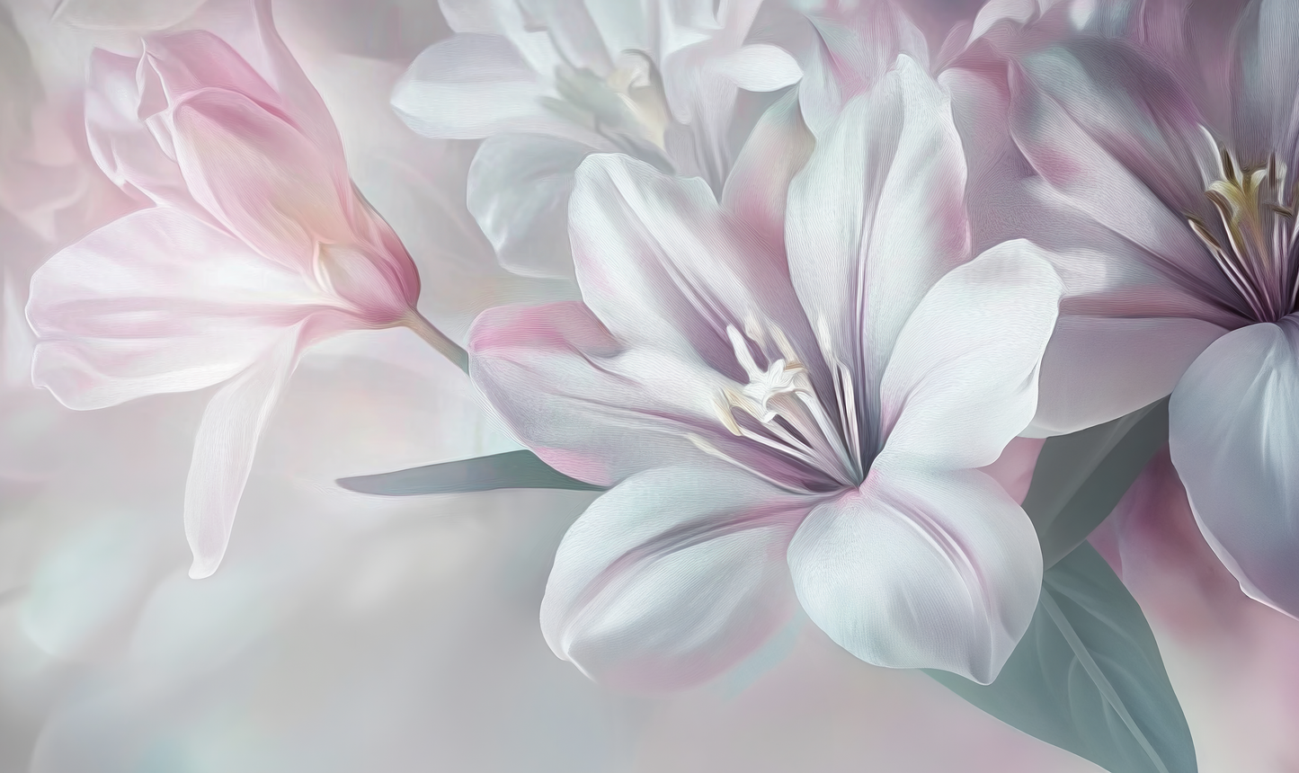 Blossom Whisper – Florale Digitaltapete mit Rosé-Blüten und sanften Naturtönen auf Vlies