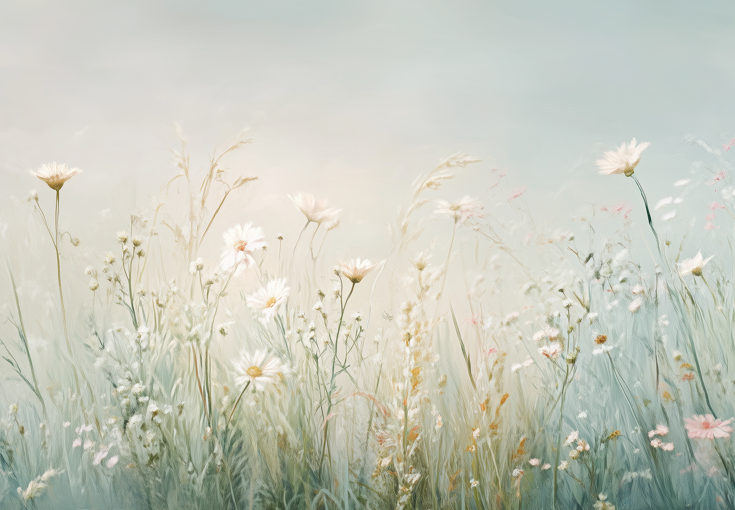 Wiesentraum – Digitale Tapete mit Sommerwiese in Pastell