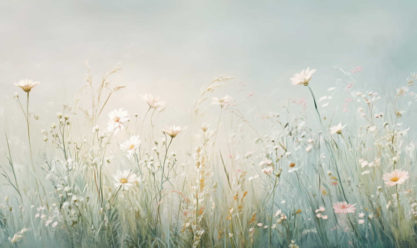 Wiesentraum – Digitale Tapete mit Sommerwiese in Pastell