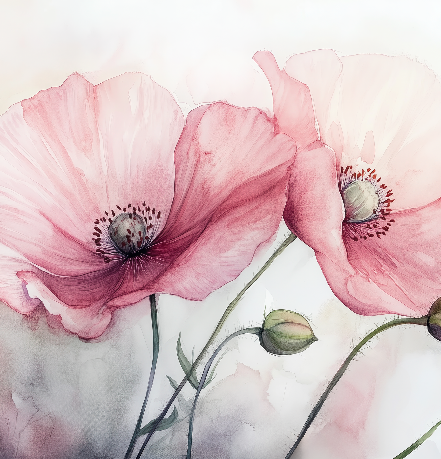 Mohnpoesie – Digitale Tapete mit Aquarell-Mohnblüten in Rosé