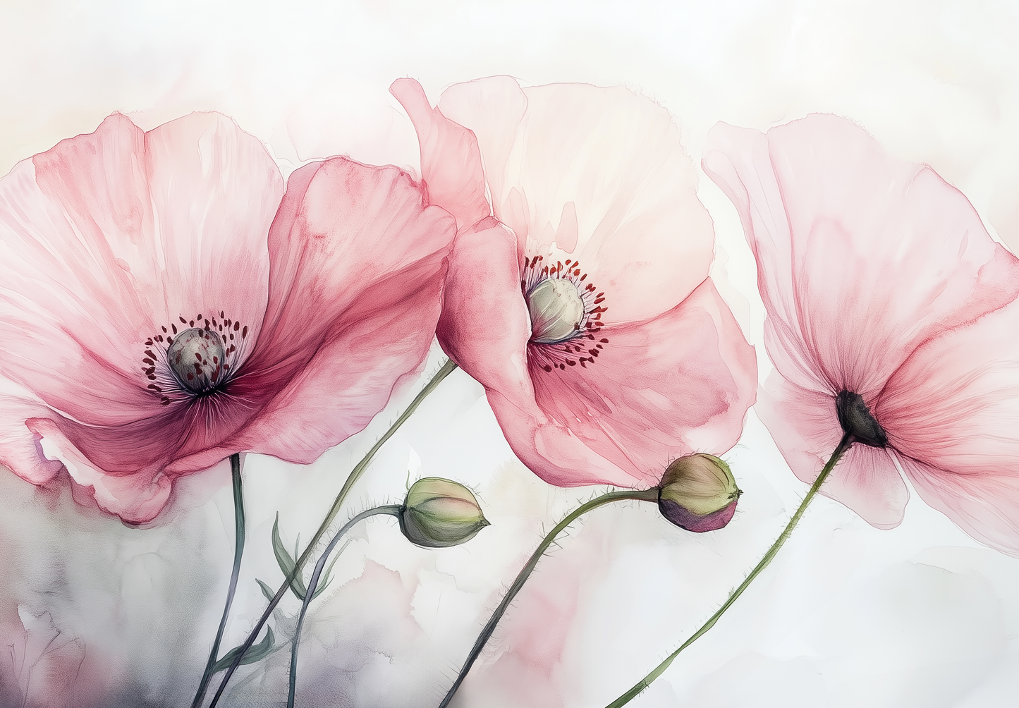 Mohnpoesie – Digitale Tapete mit Aquarell-Mohnblüten in Rosé