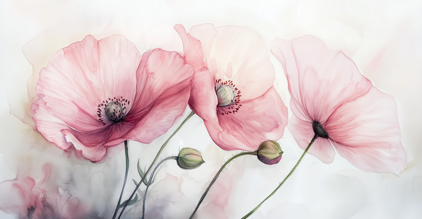 Mohnpoesie – Digitale Tapete mit Aquarell-Mohnblüten in Rosé