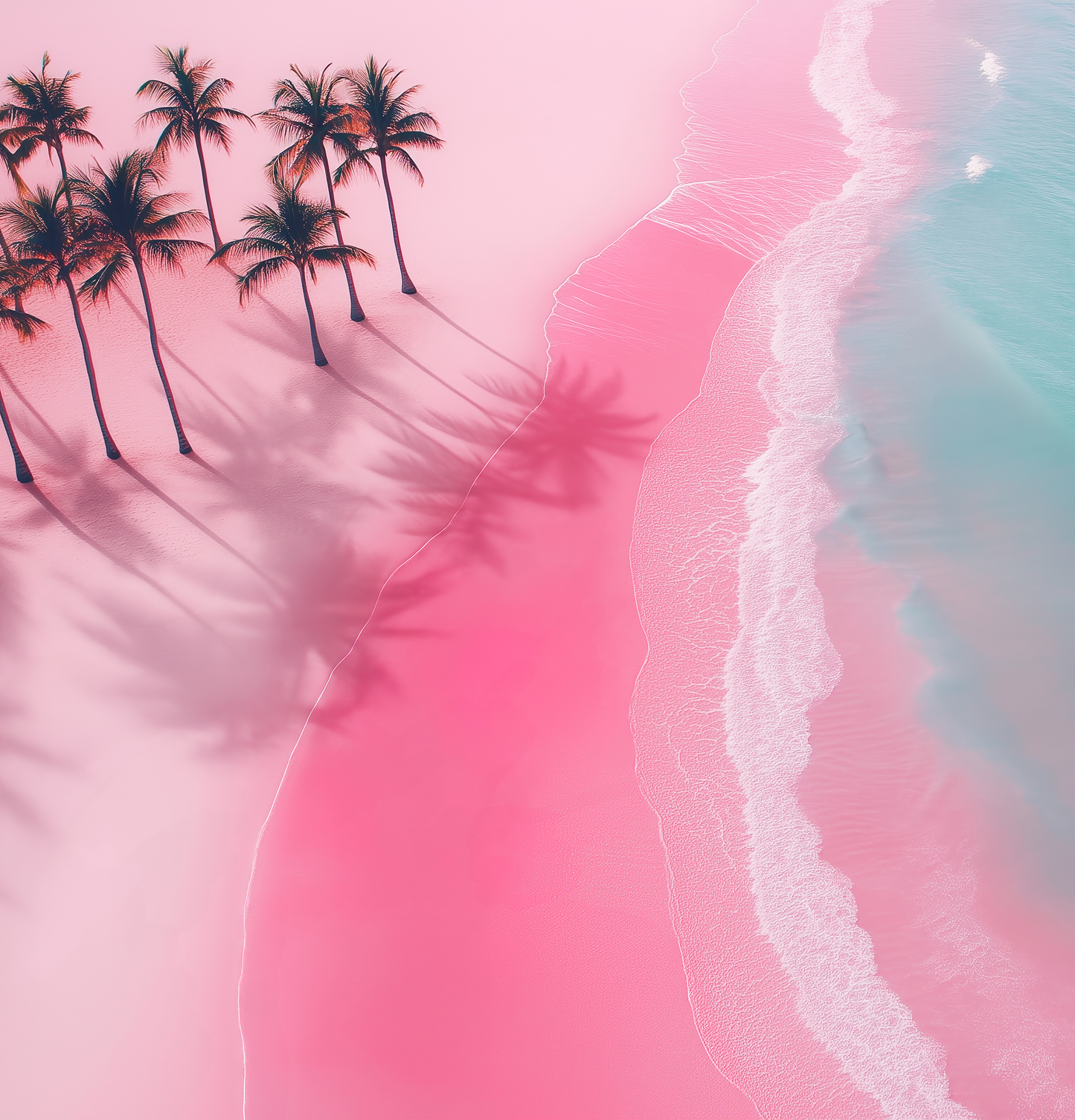 Pink Paradise – Digitaltapete mit Palmen, Strand und tropischem Flair