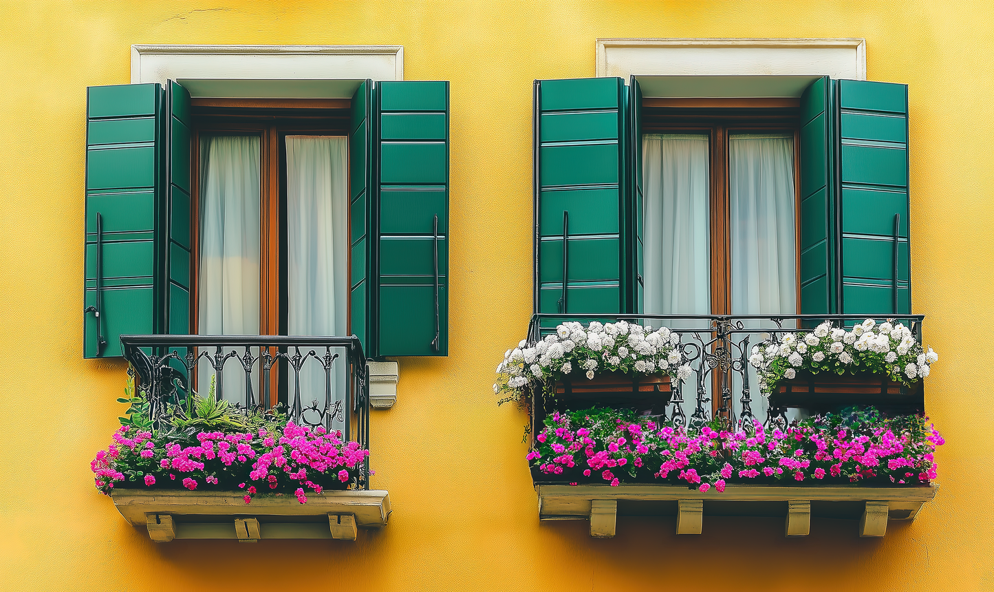 Dolce Balcone – Selbstklebendes Wandbild mit mediterranem Fenster-Motiv