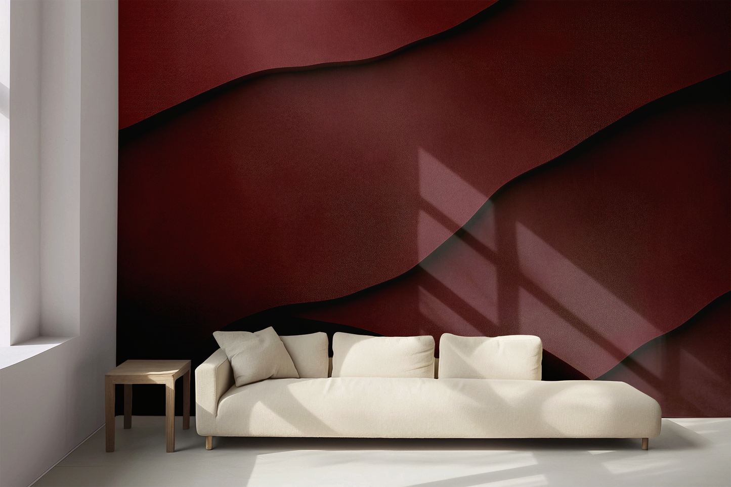 Burgundy Wave – Digitale Tapete mit abstraktem Wellenmotiv