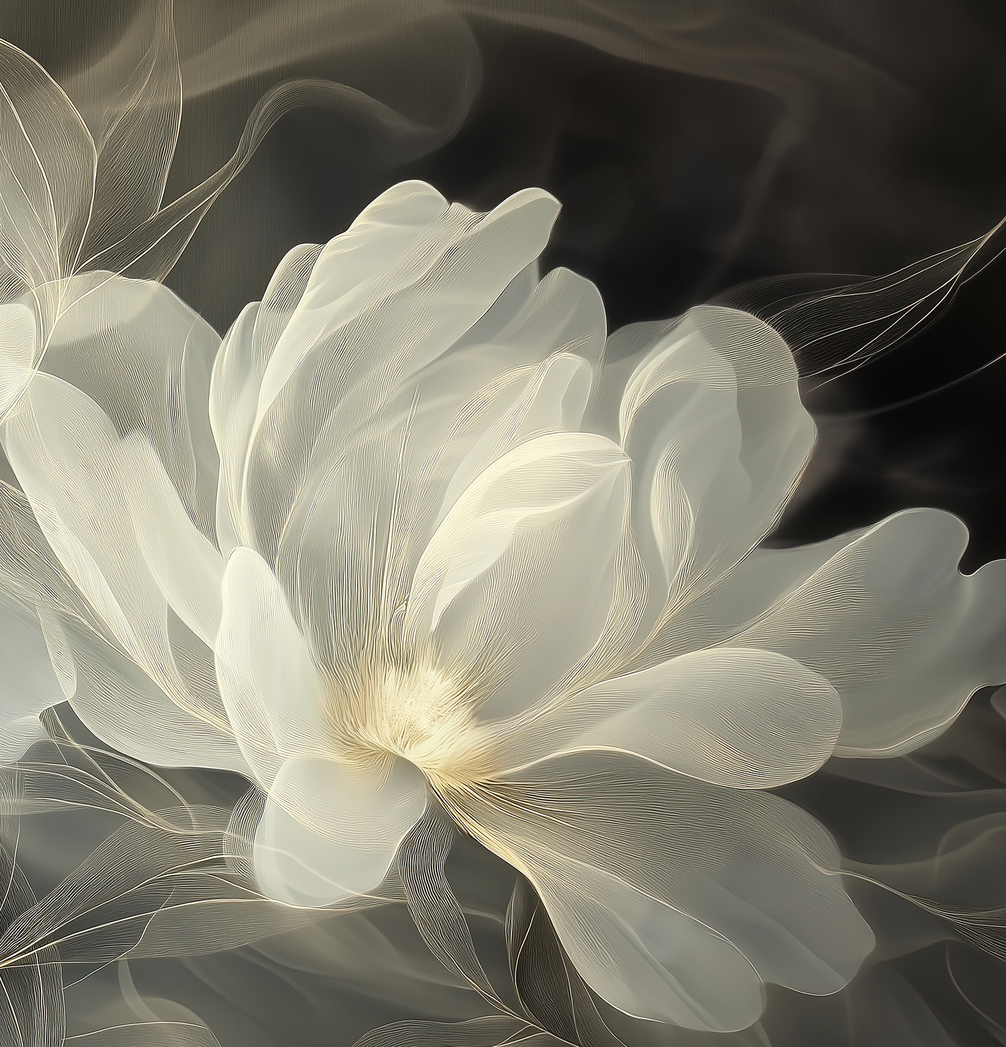 Golden Ferns – Digitale Tapete mit eleganten Blüten und Goldakzenten