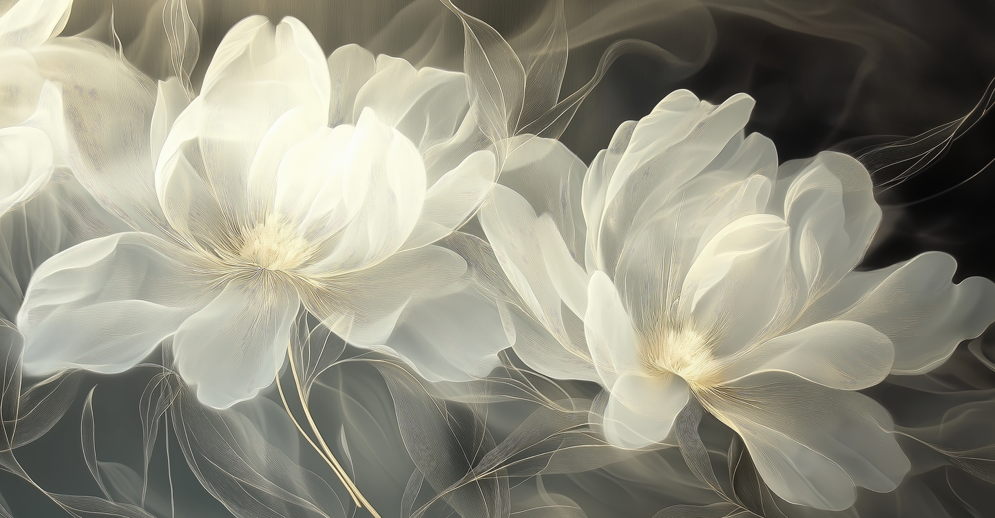 Golden Ferns – Digitale Tapete mit eleganten Blüten und Goldakzenten