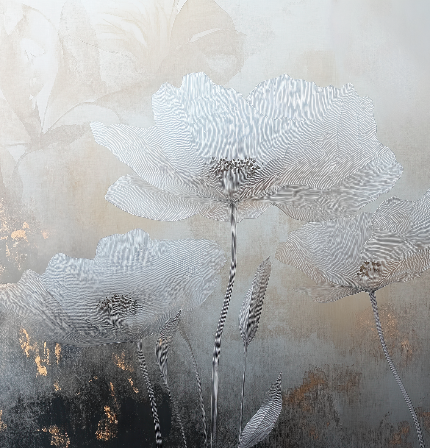 Silent Bloom – Blumentapete mit goldenen Akzenten