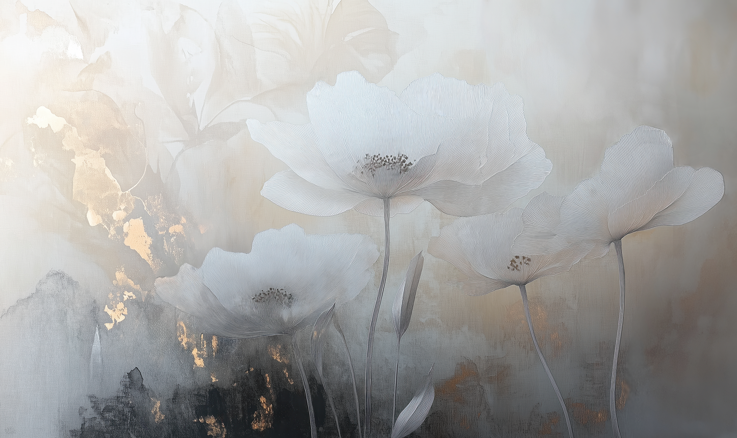Silent Bloom – Blumentapete mit goldenen Akzenten