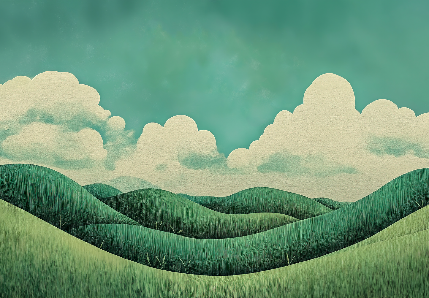 Wolkenwiesen – Digitale Wandtapete mit stilisierter Landschaft