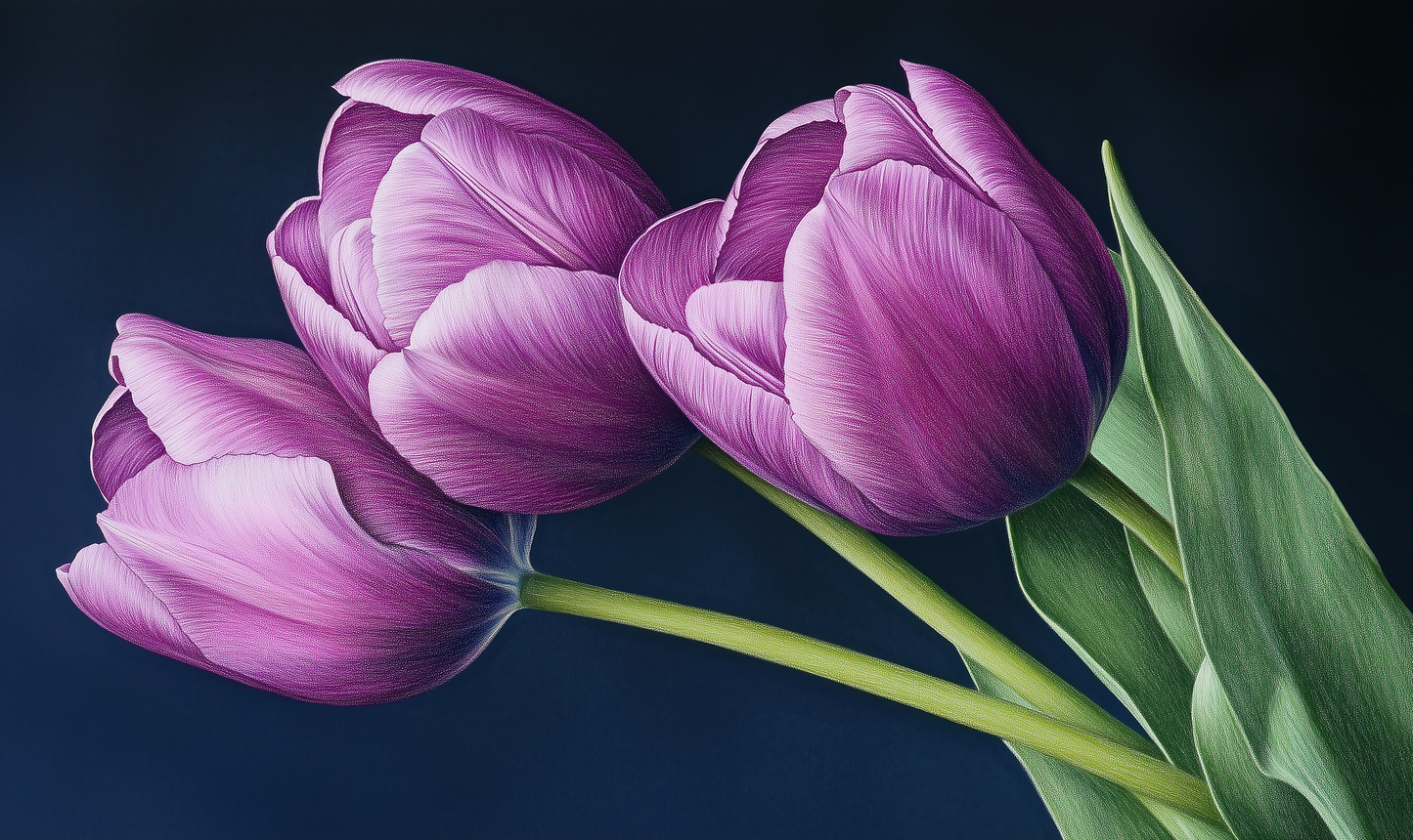 Tulpenpoesie – Elegante Digitaltapete mit Blumenmotiv in Violett und Nachtblau