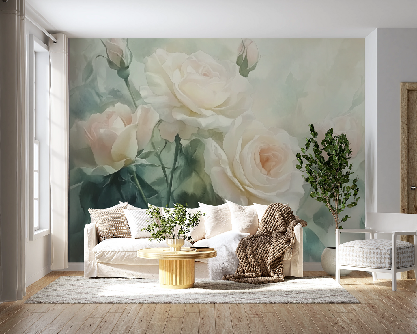 Rosentau – Selbstklebende Digitaltapete mit romantischem Rosenmotiv