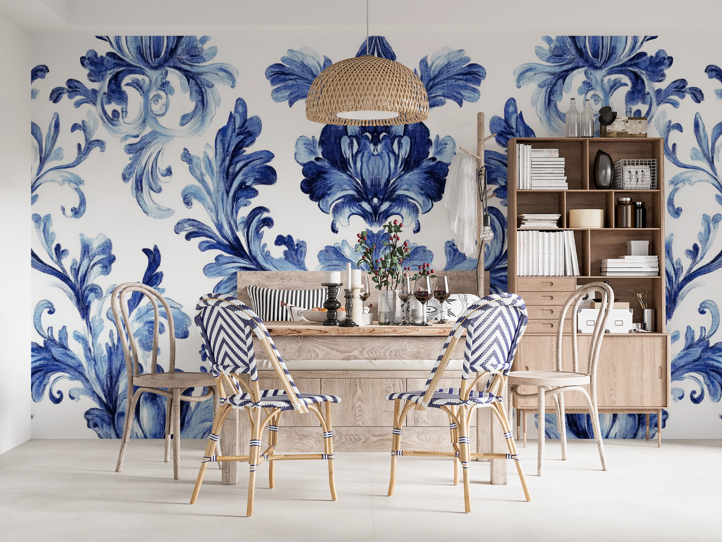 Château Bleu – Selbstklebende Tapete im französischen Ornamentstil