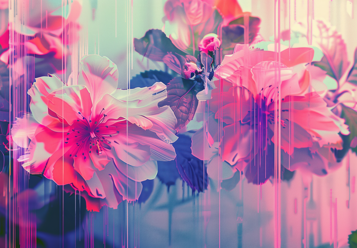 Entdecken Sie Bloomshift – die selbstklebende Tapete mit floralen Glitch-Effekten in Pink & Violett. Ideal für kreative Räume, moderne Wohnideen & stilvolle Interieurs.