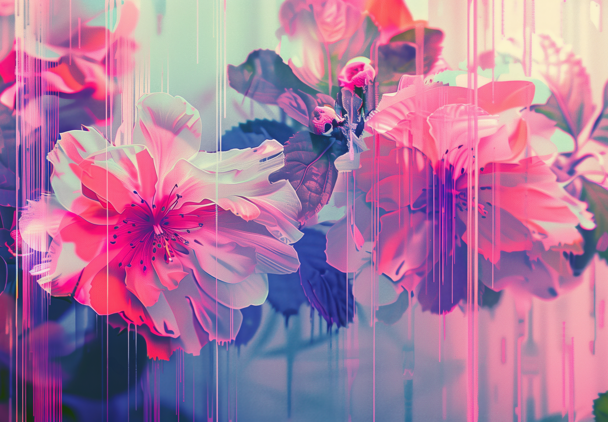 Entdecken Sie Bloomshift – die selbstklebende Tapete mit floralen Glitch-Effekten in Pink & Violett. Ideal für kreative Räume, moderne Wohnideen & stilvolle Interieurs.