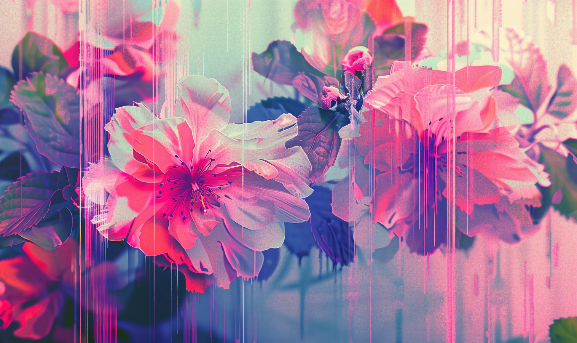 Entdecken Sie Bloomshift – die selbstklebende Tapete mit floralen Glitch-Effekten in Pink & Violett. Ideal für kreative Räume, moderne Wohnideen & stilvolle Interieurs.