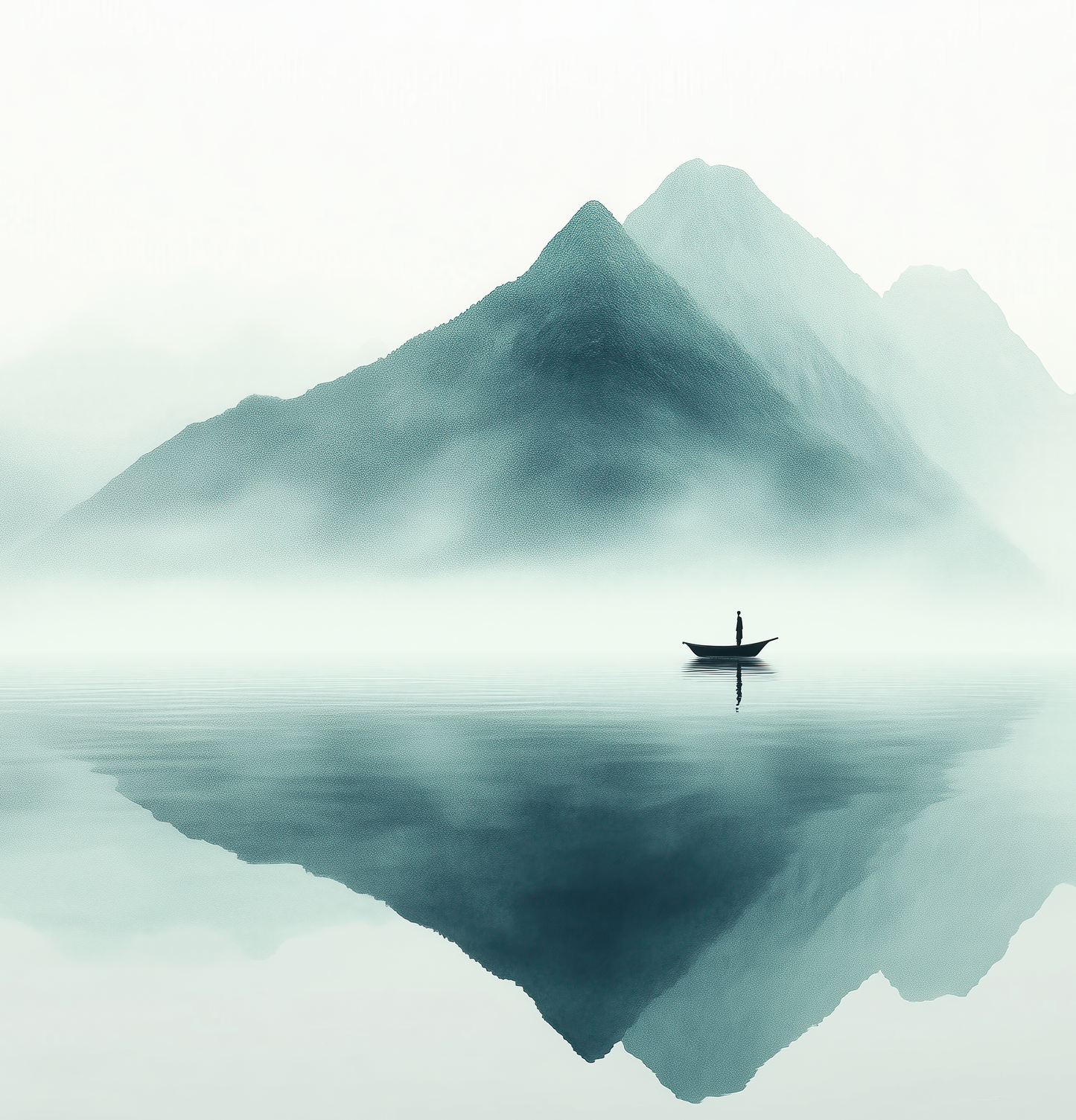 Lautlose Weite – Selbstklebende Digitaltapete im Japandi-Stil mit Boot & Nebel