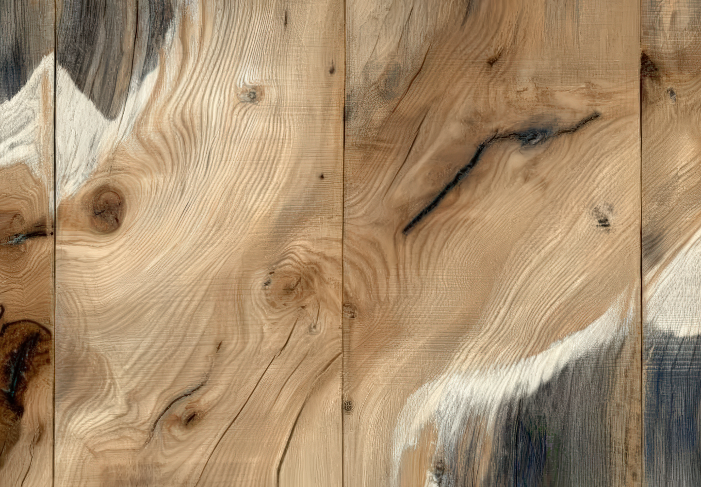 Detailansicht der Tapete „Scandi Wood“ mit realistischer Holzmaserung in natürlichen Beige- und Grautönen – skandinavischer Wohnstil