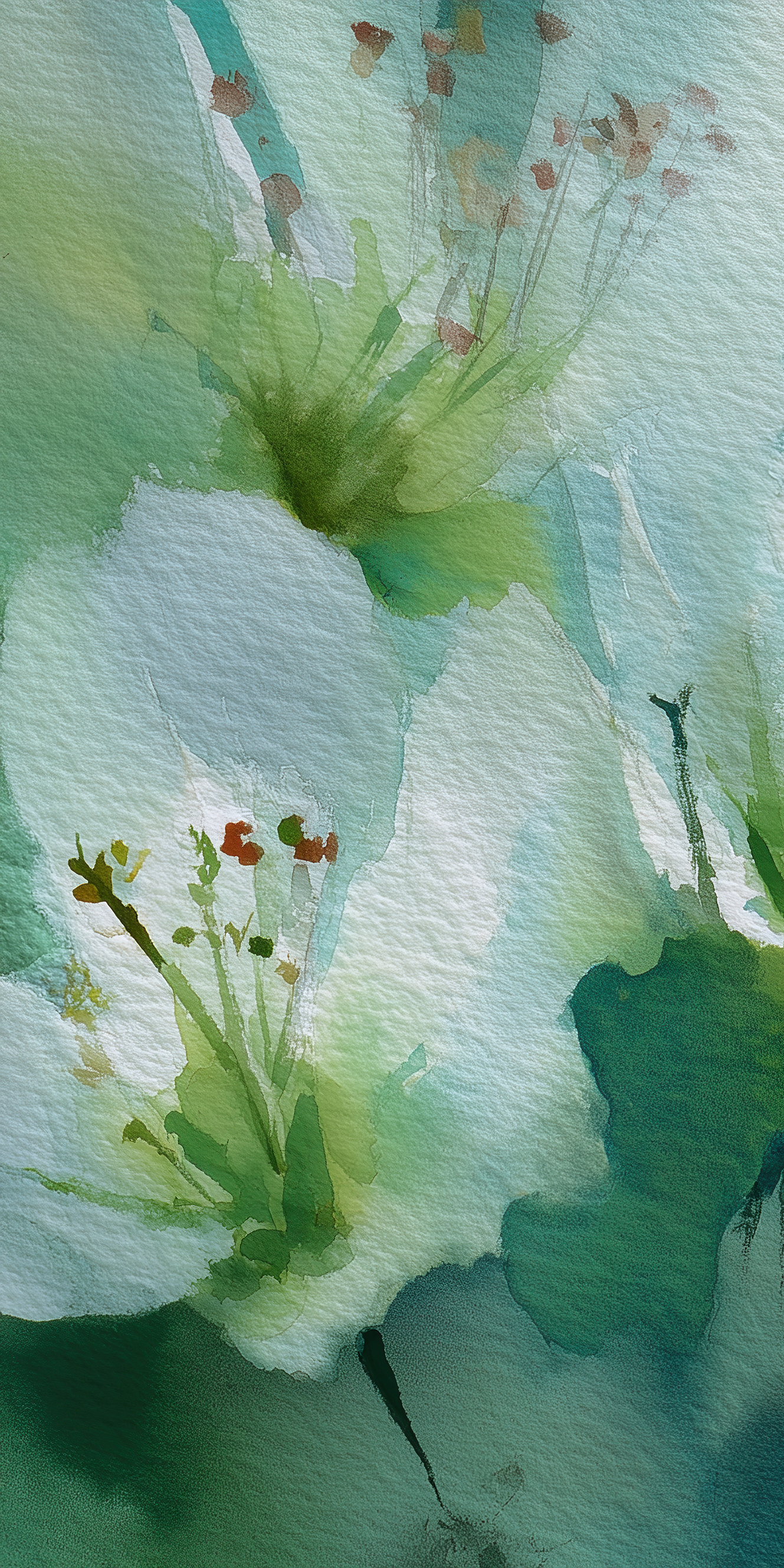 Aquarell-Blumentapete in Weiß und Grüntönen – selbstklebende Vliestapete, florales Wanddesign von Wall of Nova