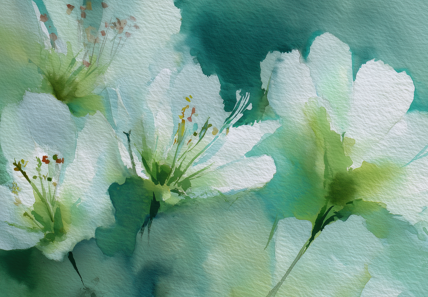 Aquarell-Blumentapete in Weiß und Grüntönen – selbstklebende Vliestapete, florales Wanddesign von Wall of Nova