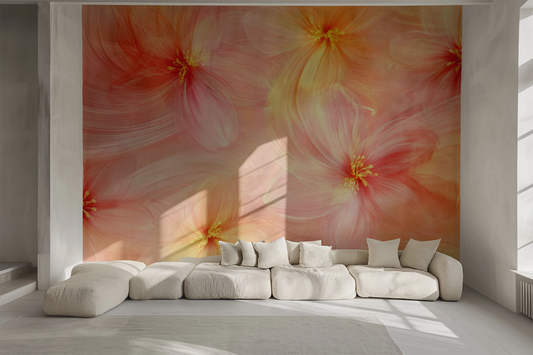 Blossom Breath – Self-adhesive floral wallpaper in rosé & apricot for modern wall poetry