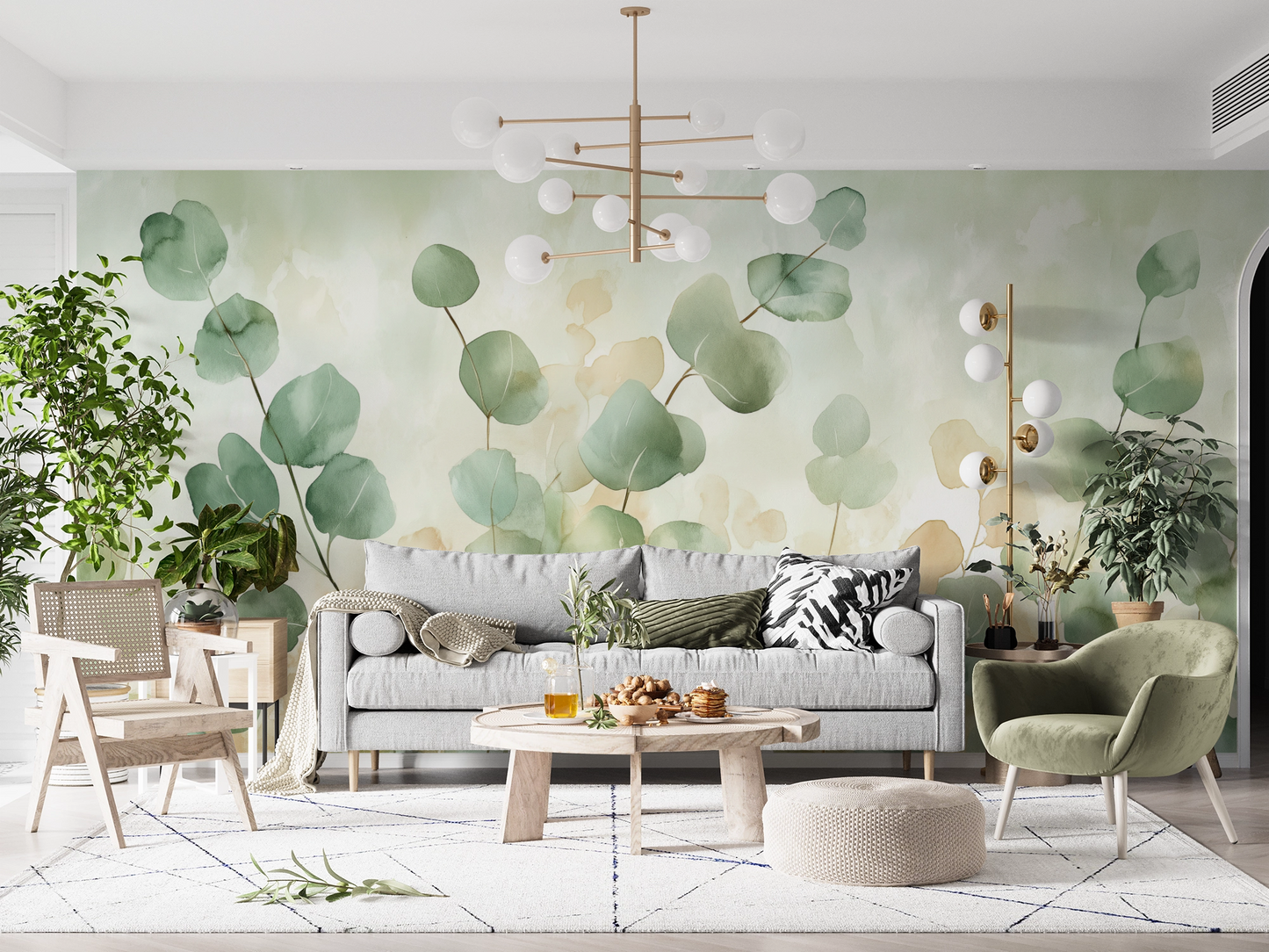Eucalyptus Breeze – Digitale Vliestapete mit Eukalyptus-Motiv in sanften Grüntönen