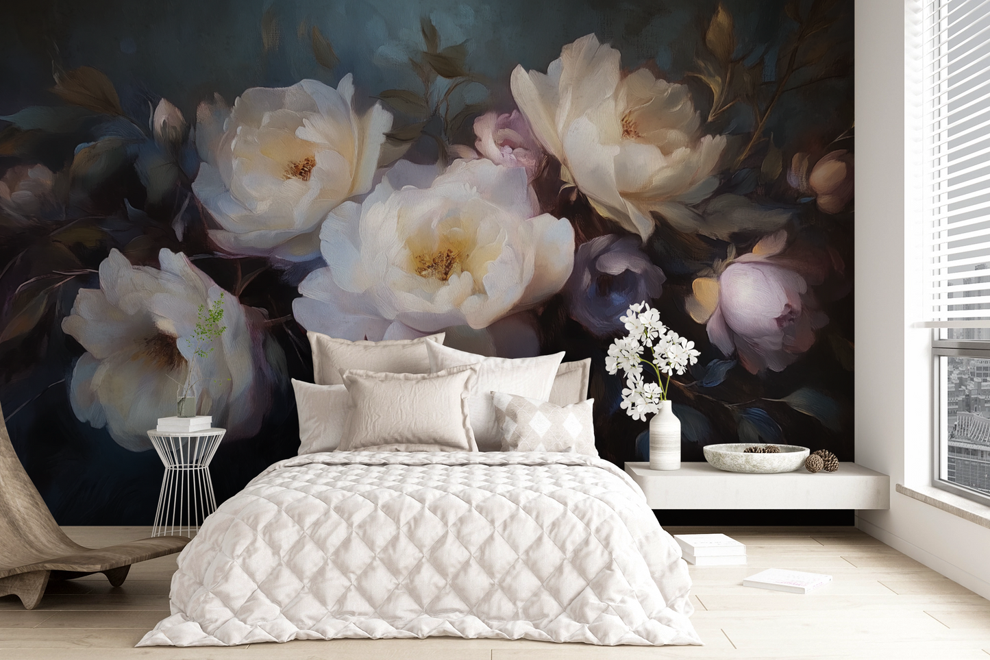 Velvet Bloom - Selbstklebende Digitaltapete mit dunklem Blumenmotiv