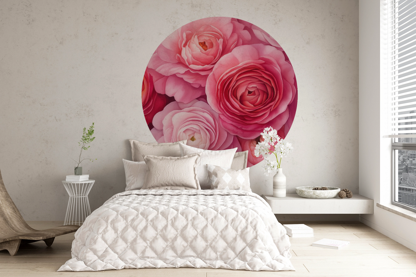 Rosentraum – Rundes Wandmotiv mit romantischem Blütenmeer in Rosa