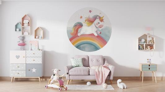 Einhornzauber - Selbstklebender Wandsticker mit Einhorn auf Regenbogen | Wall of Nova