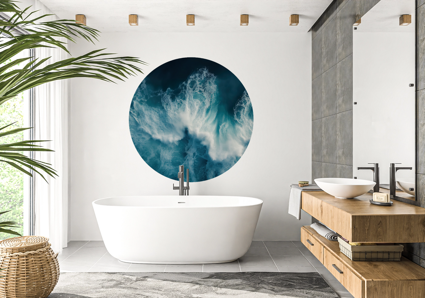 Ocean Pulse – Runder Wandsticker mit abstrakter Meeresenergie
