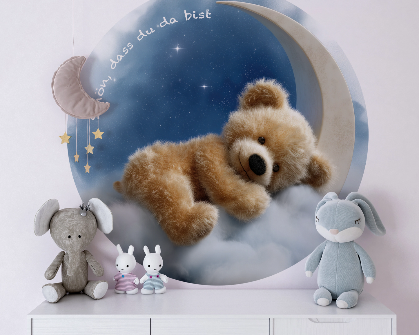 Schön, dass du da bist - Runder Wandsticker selbstklebend | Wall of Nova