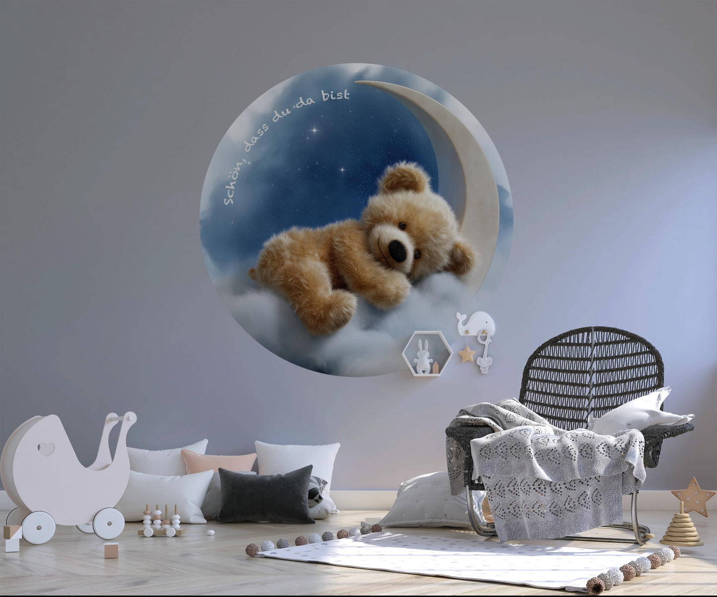 Schön, dass du da bist - Runder Wandsticker selbstklebend | Wall of Nova