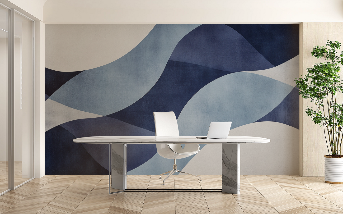 Urbanes Interieur mit stilvoller Akzentwand in Blue Motion Design