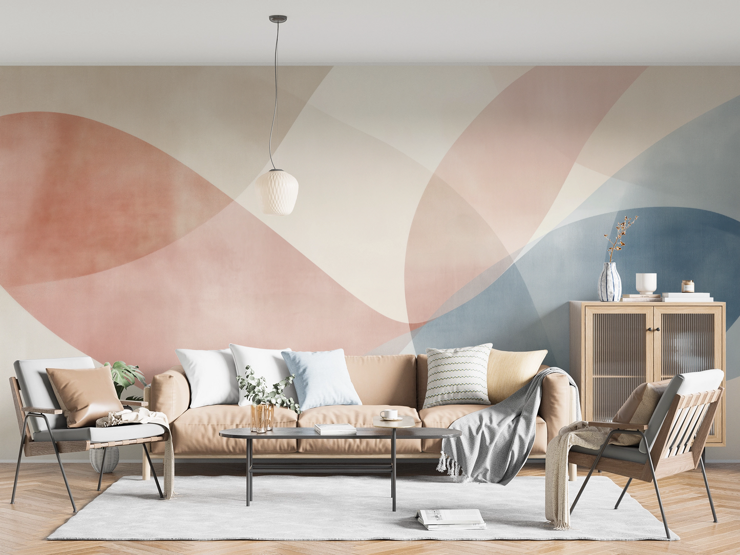Modern Flow – Selbstklebende Tapete mit Wellenstruktur in Rosé und Blau
