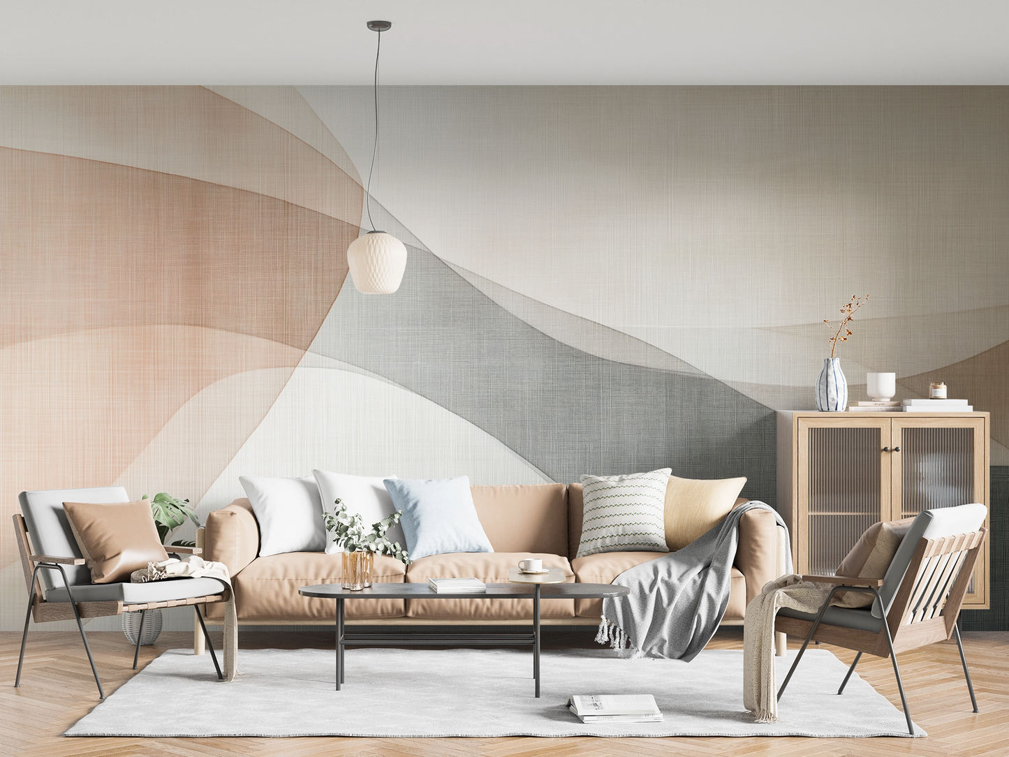 Harmonische Strömung – Moderne Design-Tapete mit Sandtönen & organischen Formen