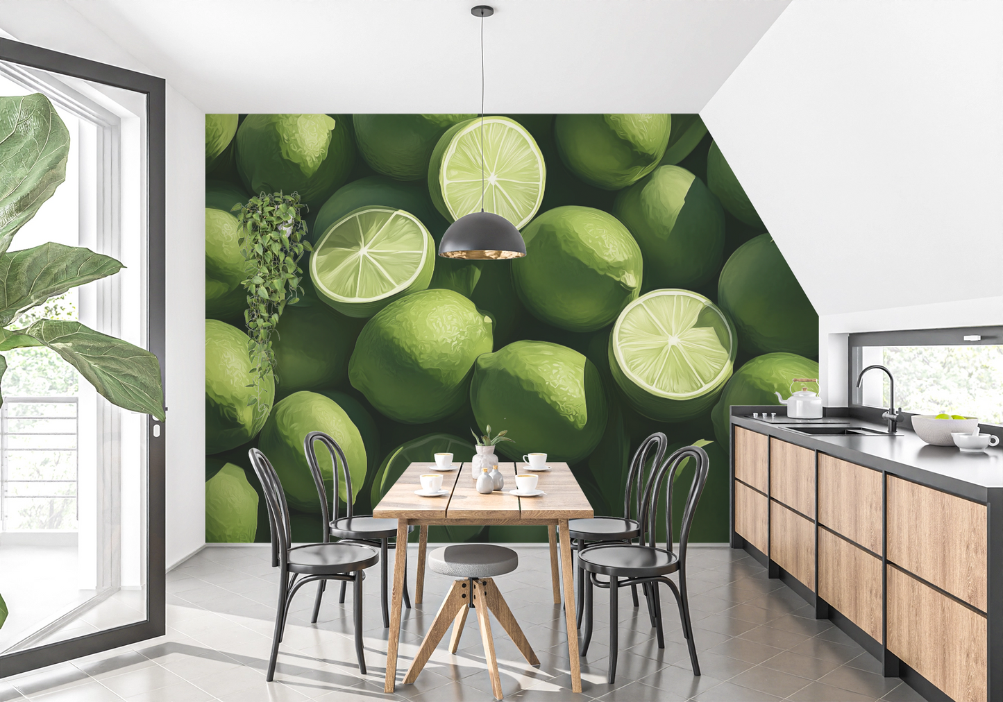 Lime Garden – Frische Digitaltapete mit Limettenmotiv für Küche & Wohnbereich