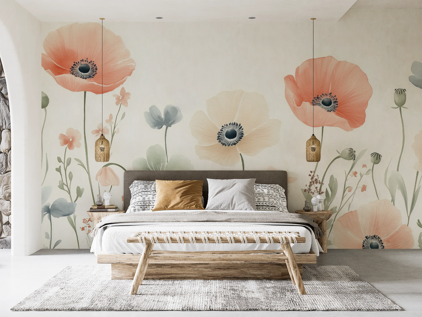 Sommerwiese – Florale Digitaltapete in Aquarelloptik für ruhige Wohnräume