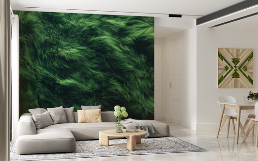 Grass Flood – Modern digital wallpaper with abstract natural movement in rich green