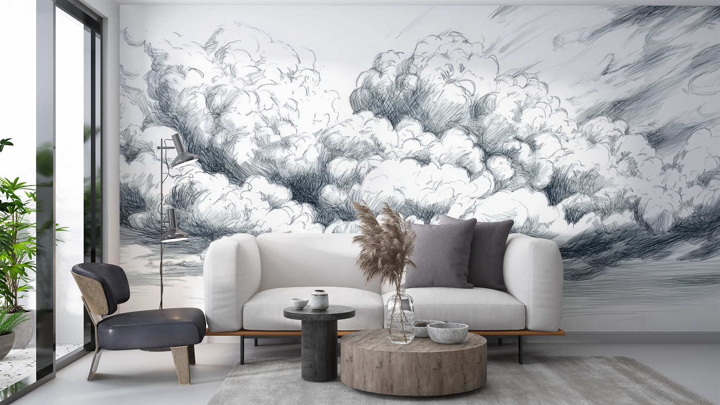 Cloud sketch – digital wallpaper with graphic line drawing