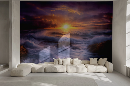 Ocean Fire – Self-adhesive wallpaper with dramatic ocean sunset